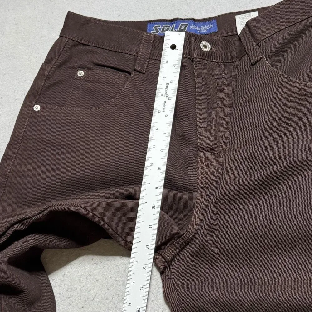 VTG Solo Semore Brown Baggy Embroidered Denim Jeans 34x30 90s USA Y2K Wide Jnco